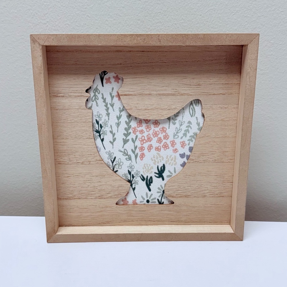 New! Target Bullseye Floral Chicken Silhouette Cut-Out Wall Art, 8”x8”